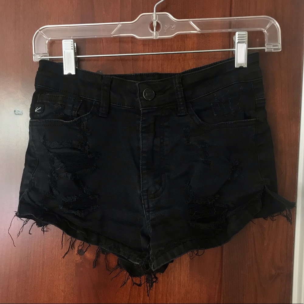 Black ripped denim shorts